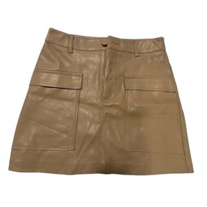 Zara Mini Skirt Size Small Faux Leather Taupe‎ Brown Pockets